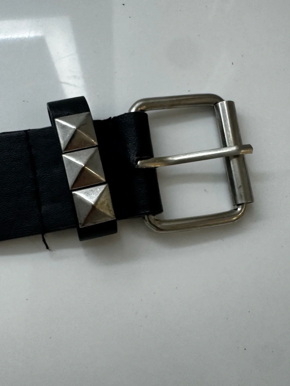 Men's Black Leather Studded Belt with Silver Buckle
